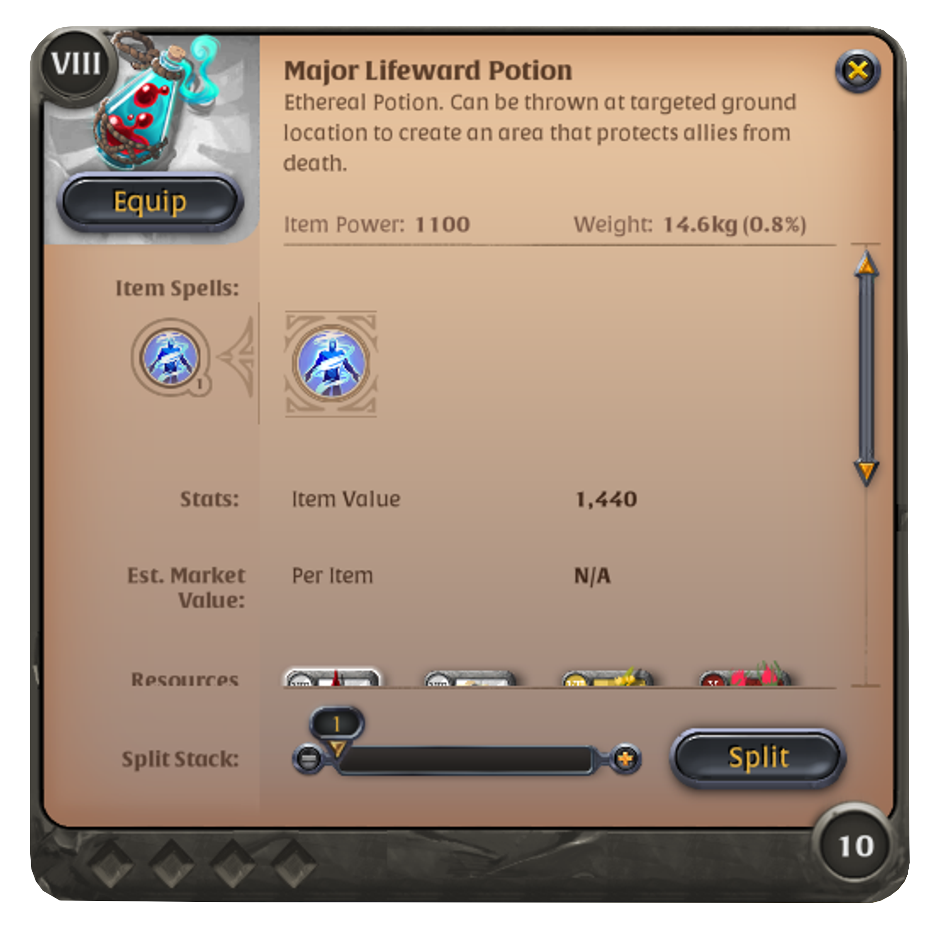 Major Lifeward Potion item details in Albion Online