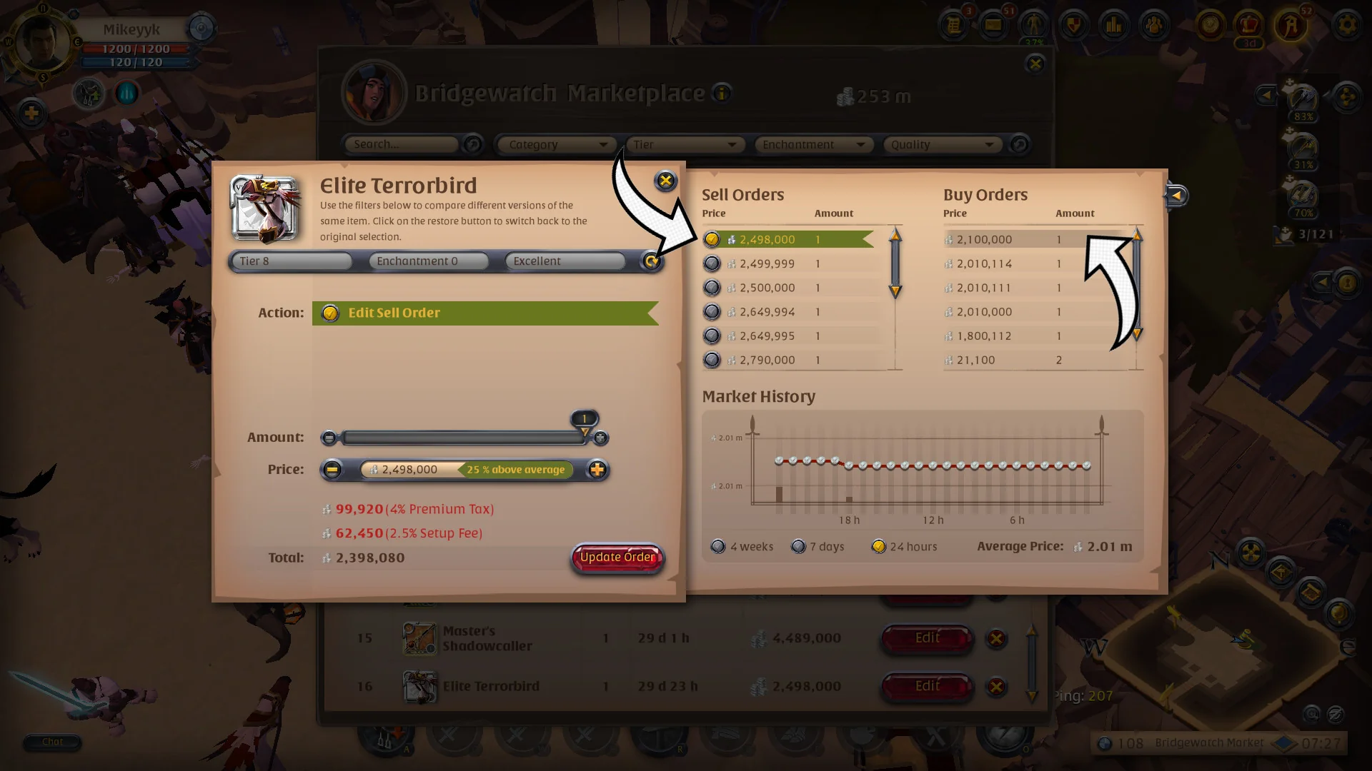 Albion Online market undercutting a sell order