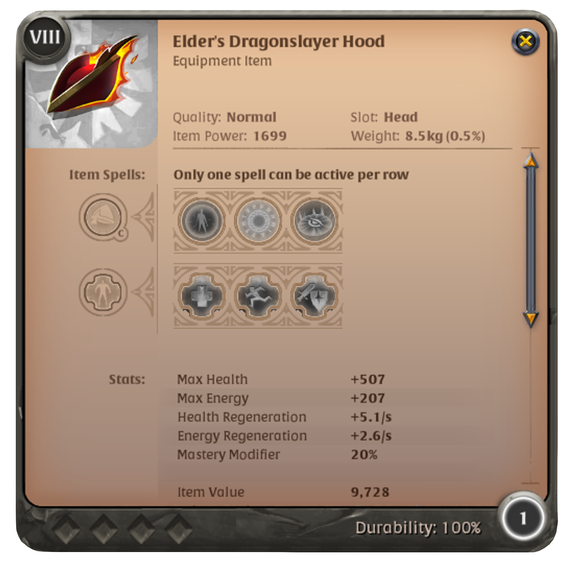Dragonslayer Hood item details and abilities in Albion Online