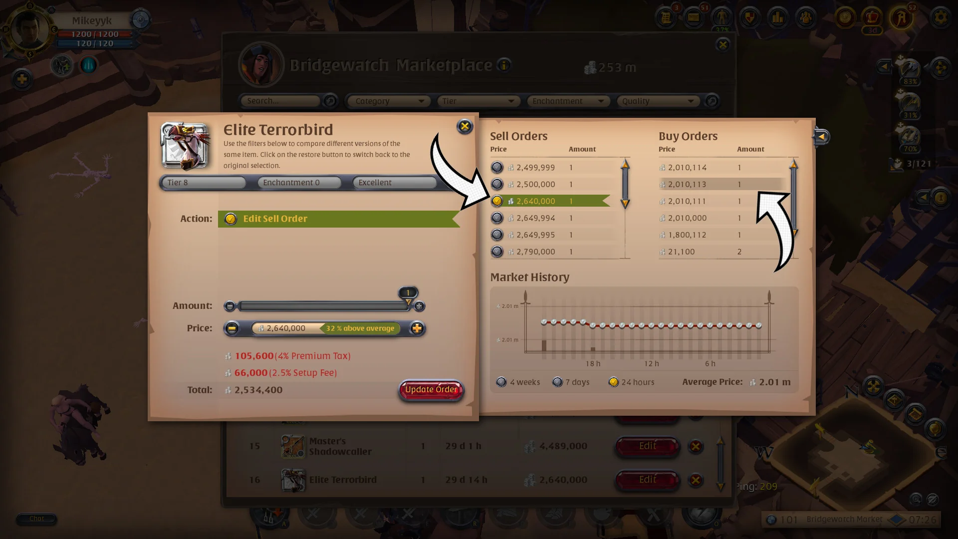 Albion Online market overcutting an order
